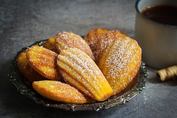 Classic Homemade Madeleines - French sponge cake baked in shell shaped mold