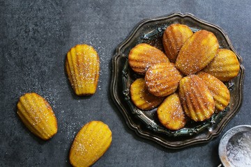Classic Homemade Madeleines - French sponge cake baked in shell shaped mold