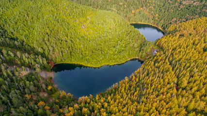 Twin pond shining in the morning sun