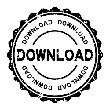 Grunge black download word round rubber seal stamp on white background