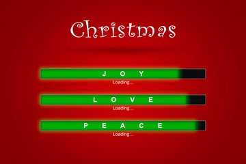 PROGRESS LOADING BARS OF JOY LOVE AND PEACE ON RED CHRISTMAS BACKGROUND