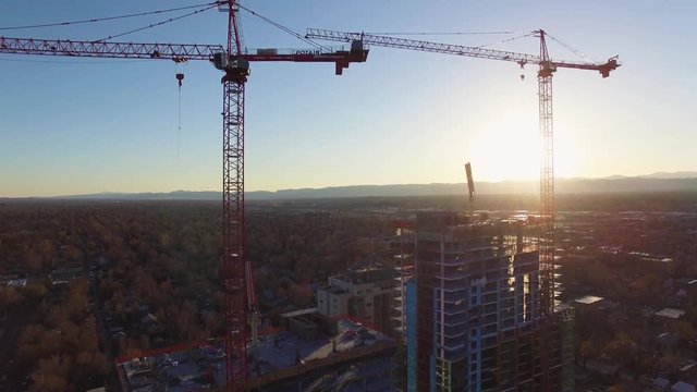 4k aerial drone footage of a construction site in the city of Denver, Colorado
