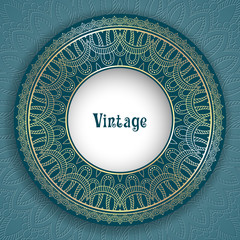 Vintage ornamental round frame for greeting card, invitation or packaging design