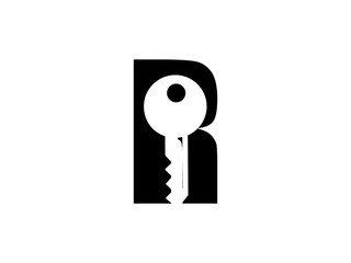 Initial Letter R with key black and white Design Logo Graphic Branding Letter Element.
