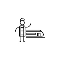 Traveller, train icon. Element of people in travel line icon. Thin line icon for website design and development, app development. Premium icon