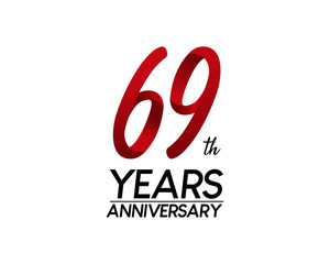 69 anniversary logo vector red ribbon