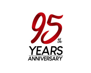 95 anniversary logo vector red ribbon