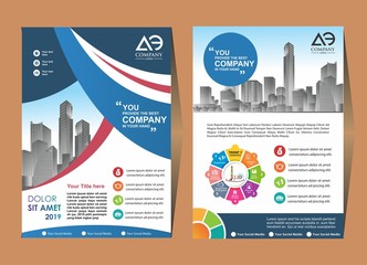 Vector Business brochure, flyers design template, company profile, magazine, poster, annual report, book & booklet cover, with green wavy line, and cityscape vector in background elements, size a4.