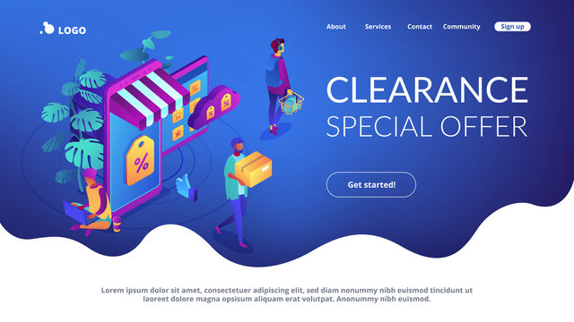 Online discount store concept Isometric 3D landing page.