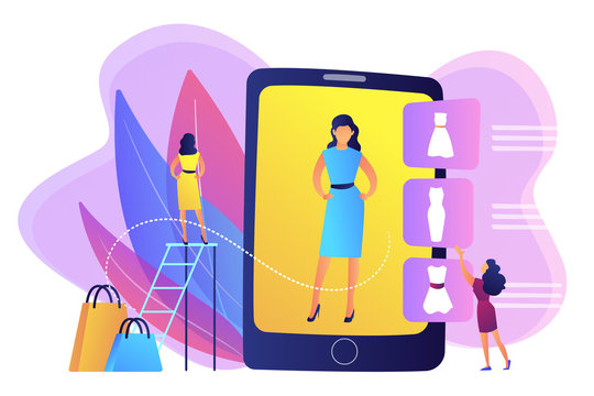 Virtual fitting room concept vector illustration.