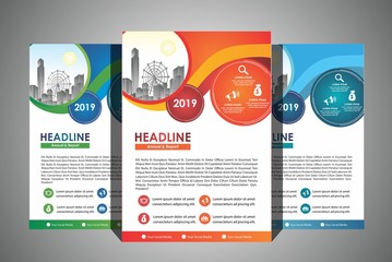 Mega collection of 3 business annual report brochure templates, A4 size covers created with geometric modern patterns