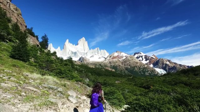 Hiking towards Mt. Fitz Roy.  Mountain of Patagonia, Argentina