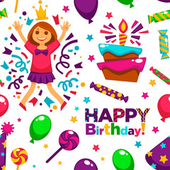 Obraz na płótnie Canvas Happy birthday party with balloons seamless pattern vector.