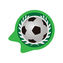 Soccer ball on a label with a laurel wreath. Vector illustration design