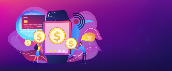Smartwatch payment concept banner header.