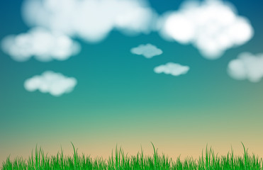 Obraz premium Abstract green sky blurred gradient background. Nature blurred bokeh background Cloud with grass.