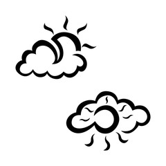 Cloudly and sunny weather sketch icon set. Hand drawn weather icon set. Weather vector icon set