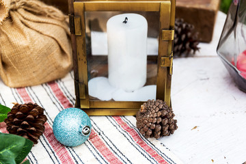 Christmas Decoration Over Wooden Background