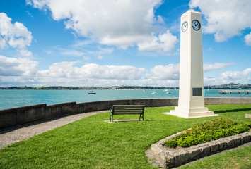 Devonport clock tower the memorial clock on seafront in Devonport suburb North Shore of Auckland in North Island of New Zealand - obrazy, fototapety, plakaty