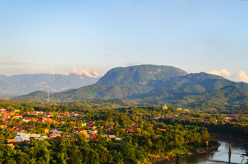 Obraz premium Luang prabang city view from Phou Si mountain view point,Luang prabang is a world heritage city in Laos.