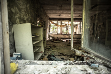 The abandoned buildings of the dead city of Chernobyl