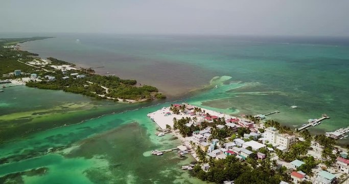 Drone view of Caye Caulker and the Split - Drone Move Towards North Island