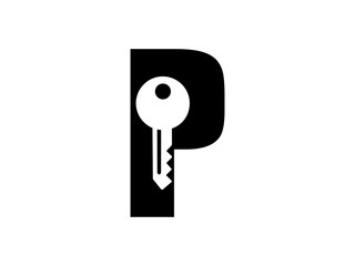 Initial Letter Pwith key black and white Design Logo. Graphic Branding Letter Element.