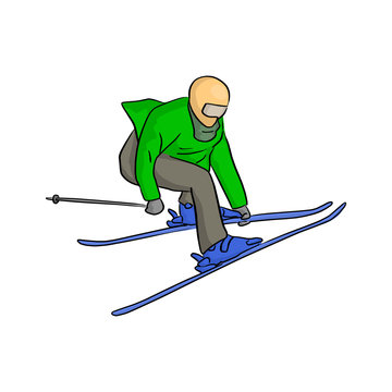 Skier jumping vector illustration sketch doodle hand drawn with black lines isolated on white background