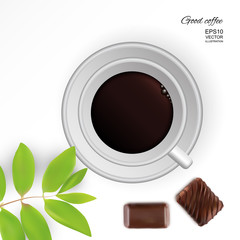Coffee Americano in a White Cup Top View 3d Vector Illustration