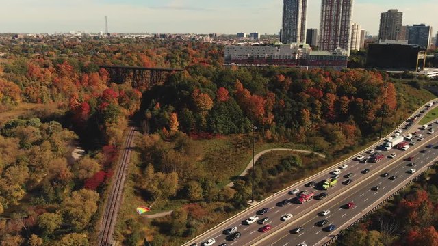 Fall colour over Don Valley Parkway Toronto Ontario Canada