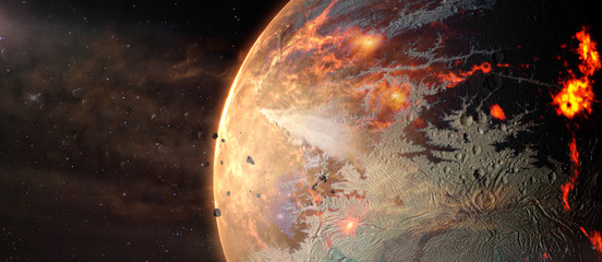 Naklejka premium Krajobraz w fantastycznej kosmicznej gorącej egzoplanecie w kosmosie. Elementy tego zdjęcia dostarczone przez NASA.