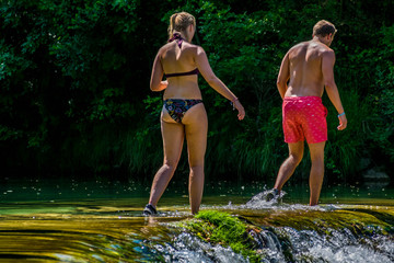 Fototapeta premium Cascade sur la vis, Saint-Laurent-le-Minier, Gard, Occitanie, France. 