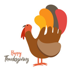 Vector illustration of a single turkey in flat minimalist color style on a white isolated 

background for this Thanksgiving season