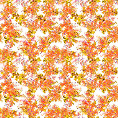 Obraz na płótnie Canvas Vintage seamless watercolor pattern of plants. Herbs, yellow, orange, red flowers, dried flowers, branch watercolor. On a white background, a beautiful trendy floral pattern