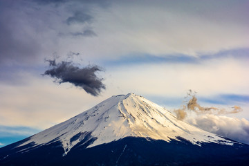 Fuji mountain in cloudy sky, Yamanashi prefecture Japan.