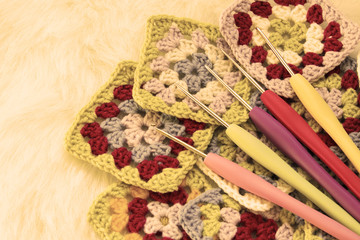 Concept of a woman's hobby. Knitting and work at home. Knitting. Copy space. Retro style.