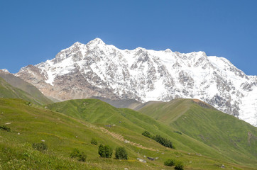 Fototapeta na wymiar Glacier Shkhara and the Inguri River Valley, Svaneti,