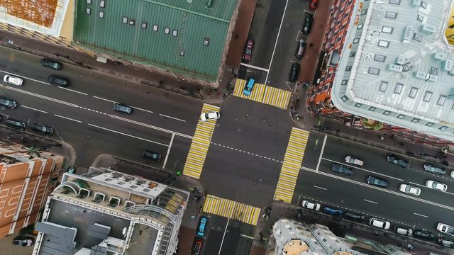 Aerial view of crossroad of the street taking off