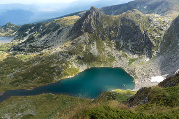 Fototapeta na wymiar Summer view of The Twin lake, Rila Mountain, The Seven Rila Lakes, Bulgaria