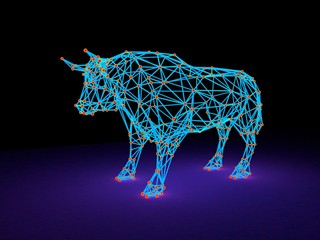 Abstract polygonal bull. Molecular lattice. 3D rendering illustration.
