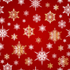 Seamless vector background with snowflakes on a red background