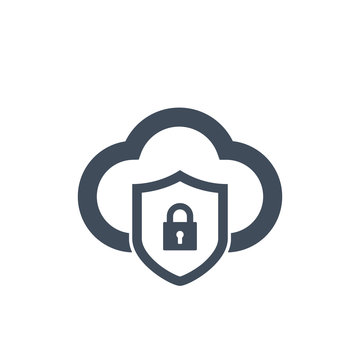 Cloud computing sequrity icon with shield and lock. vector illustration isolated on clean background.