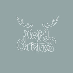 Merry Christmas Lettering Design with deer horn. Creative design for your Christmas background. Vector illustration.