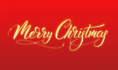 Merry Christmas. Shiny gold glowing calligraphy Merry Christmas.