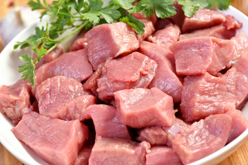 Sliced raw meat. Pork for cooking. Good food.