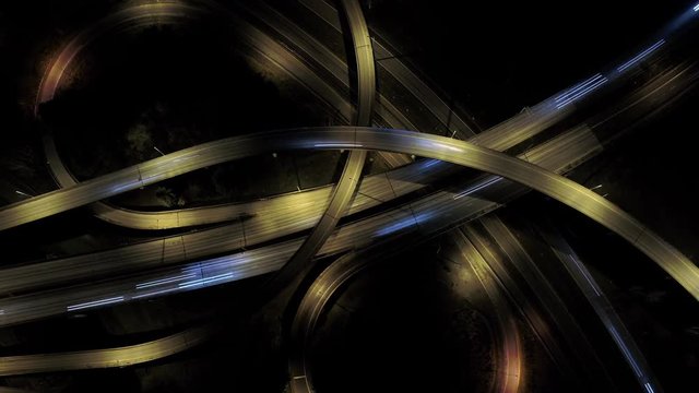 Aerial Time-Lapse Overhead Freeway Ramps Night Long Exposure