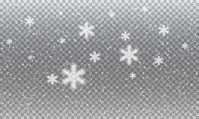 Snow. Vector transparent realistic snow background. Christmas and New Year decoration.