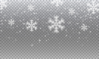 Snow. Vector transparent realistic snow background. Christmas and New Year decoration.