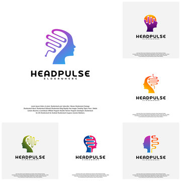 Collection Head Pulse logo vector, Head intelligence logo designs concept vector