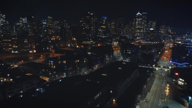 Seattle Waterfront Night Aerial Hyperlapse